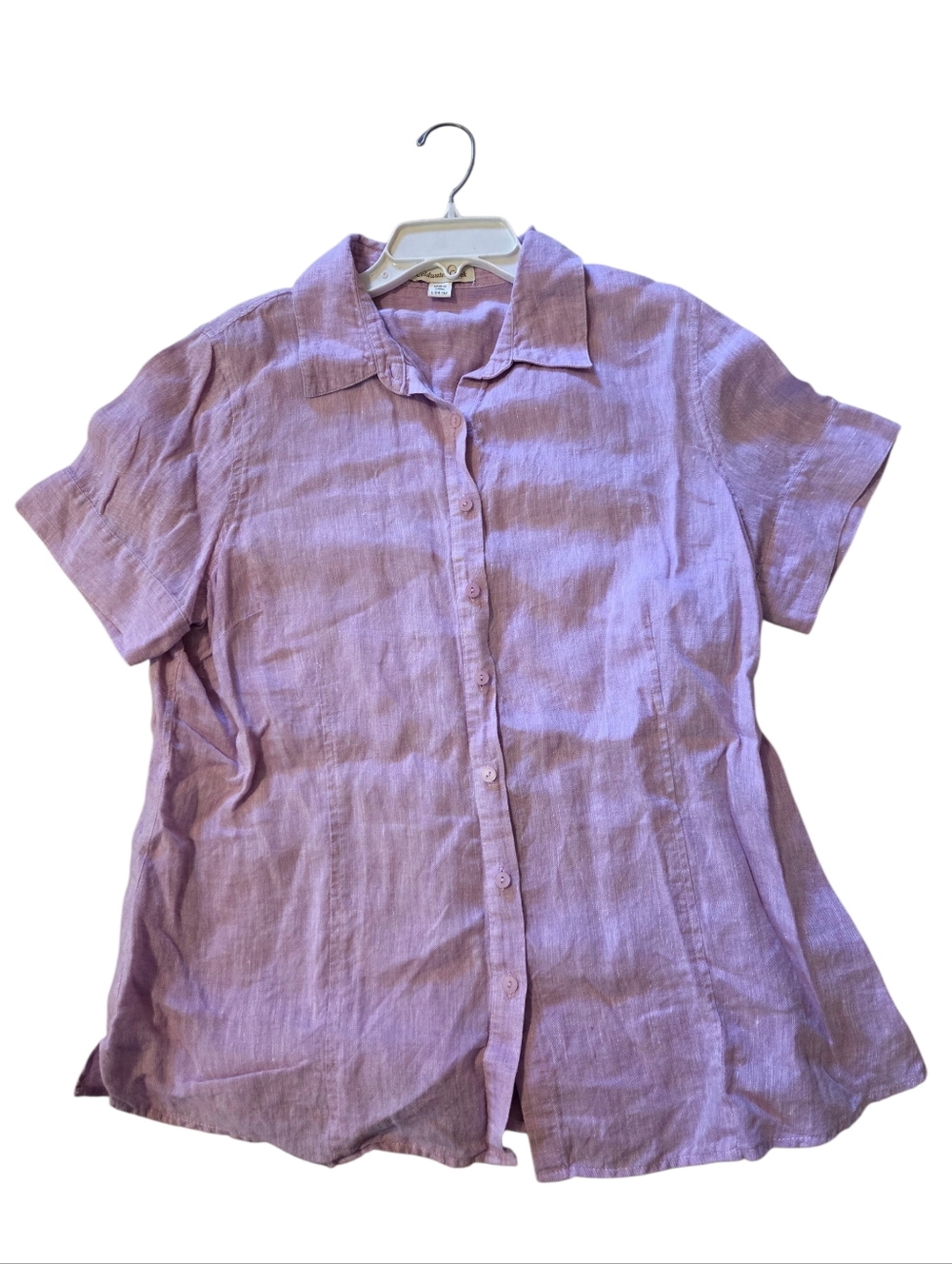 Coldwater Creek Pink/Lavendar Short Sleeved Linen Top Beach Vacation Size Large